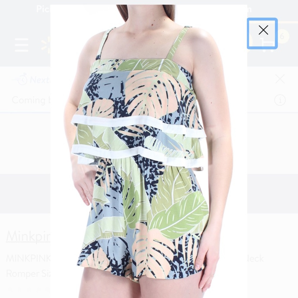 MINKPINK Green Leafs Spaghetti Strap Romper